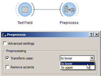 Convert text to lower or upper case with an instance of Preprocess