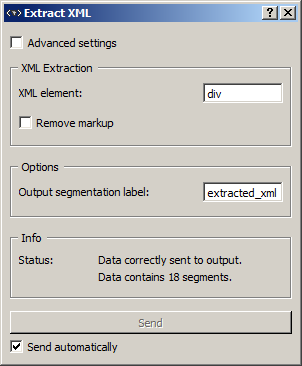 Basic interface of the Extract XML widget