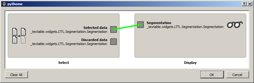 Dialog for modifying the connection between two widgets