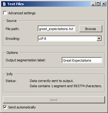 Basic interface of the Text files widget