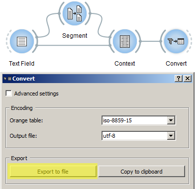 Export table with an instance of Convert