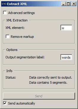 Interface of the Extract XML widget